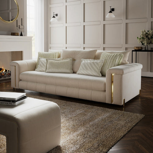 Alcotta 3-seater cream sofa on white background featuring plush back cushions and modern tufted seat design.
